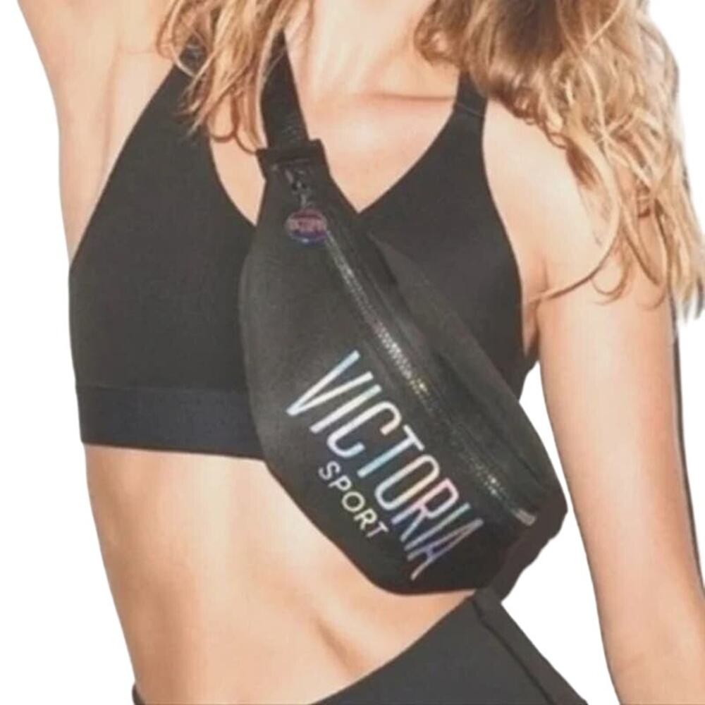 NWOT ~ VICTORIA'S SECRET Sport Black Belt Bag Fanny Pack with Iridescent Accents